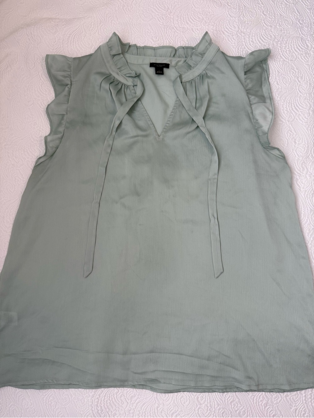 Anne Klein Sage Ruffle Tie Neck Sleeveless Blouse